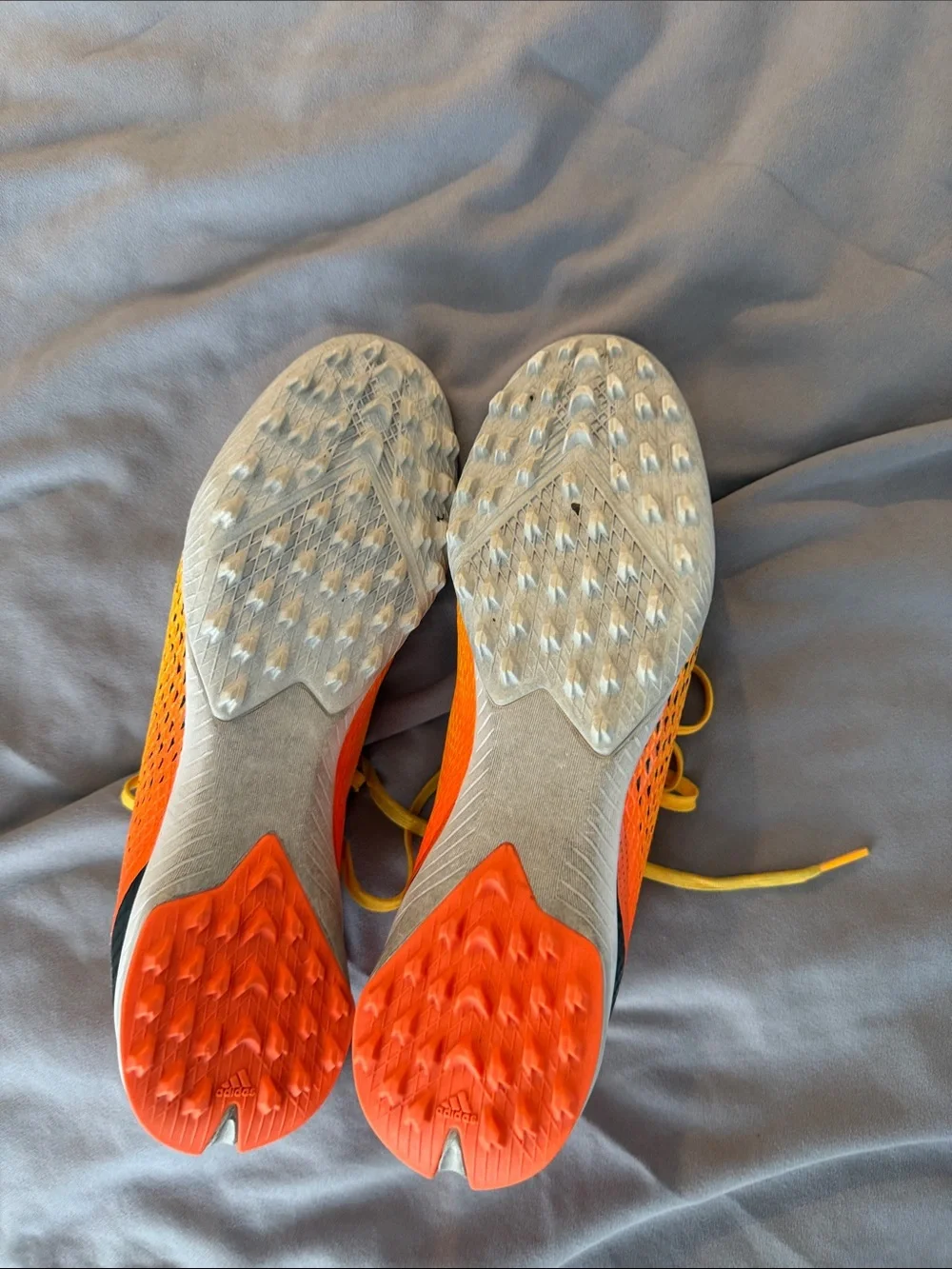 adidas Yellow and Orange Indoor Soccer Shoes with Black Stripes